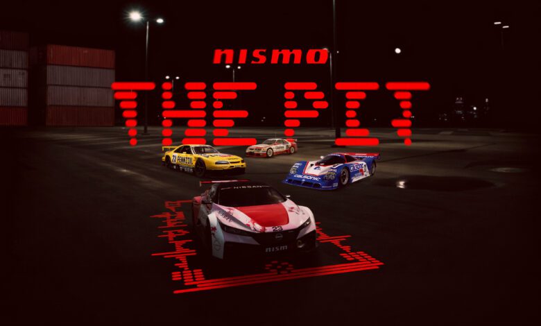Landscape image of The NISMO Pit poster with several classic cars in view and the logo of the event in the center of the image.